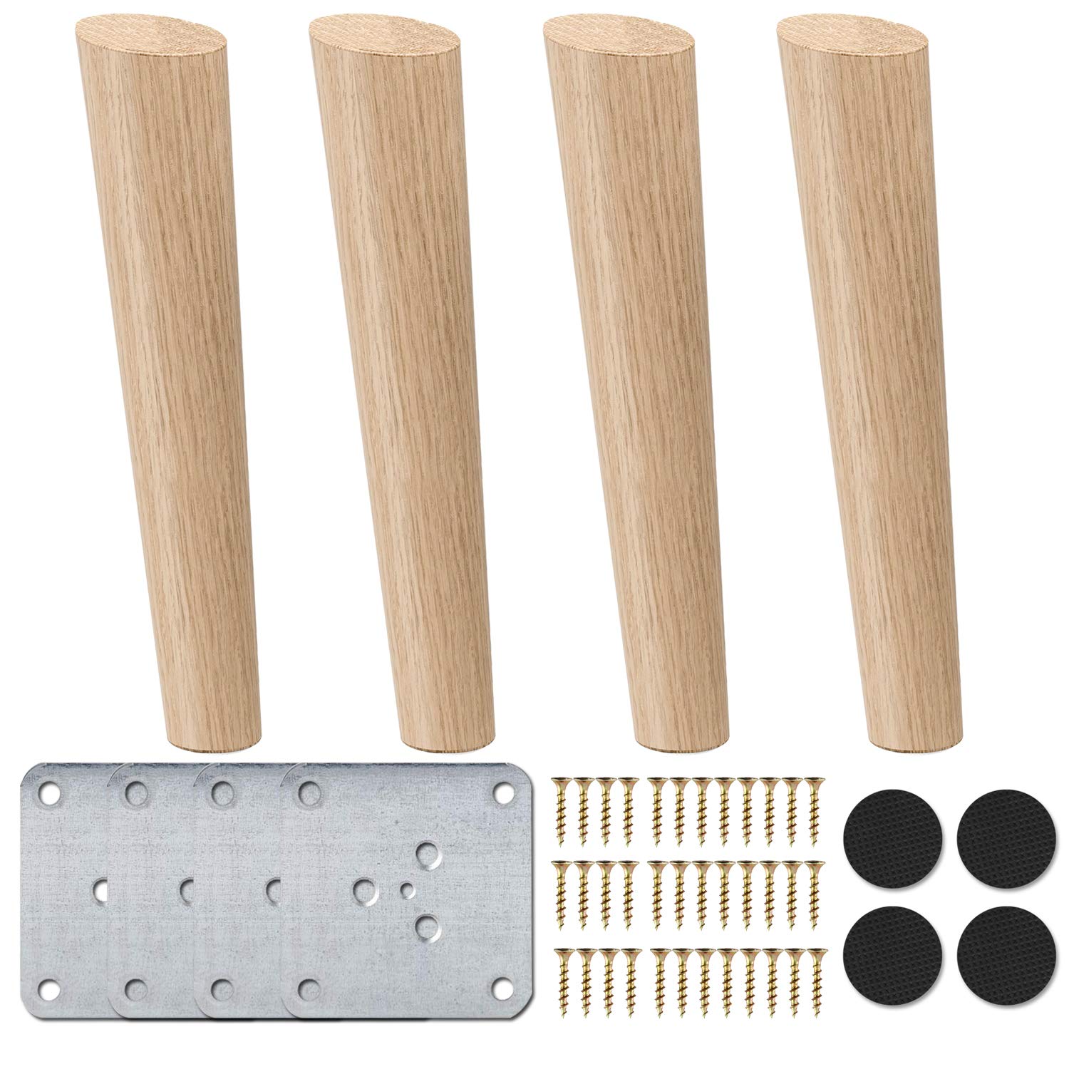 La Vane 14 inch / 35cm Wooden Furniture Legs, Set of 4 Solid Wood Oblique Tapered Furniture Replacement Feet with Mounting Plate & Screws for Sofa TV Cabinet Bed Dining Table