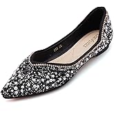 Women's Rhinestone Flats Fashion Pointed Toe Pearl Diamond Low Heel Dress Wedding Flats Work Business Dance Ballet Flats