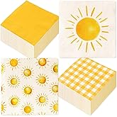 Whaline 100 Pcs Boho Sun Paper Napkins Luncheon Napkin Yellow Watercolor Sunshine Plaid Disposable Dessert Dinner Hand Napkin for Baby Shower Birthday Party Supplies