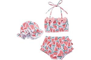 TBUIALL Swimsuits for Teen Girls Toddler Baby Girl's 3 Piece Swimsuits Watermelon Prints Bikini Bathing Suit