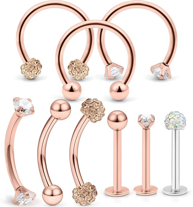 VCMART Piercing Kit Septum Hoop Rings 16G Surgical Steel Labret Studs