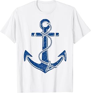 Vintage Distressed Nautical Grungy Navy Blue Anchor Rope Art T-Shirt