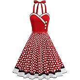 50s Dresses for Women Vintage 1950s Retro Cocktail Party Swing Dress with Belt Pin up 50's Polka Dot Floral Rockabilly Dress