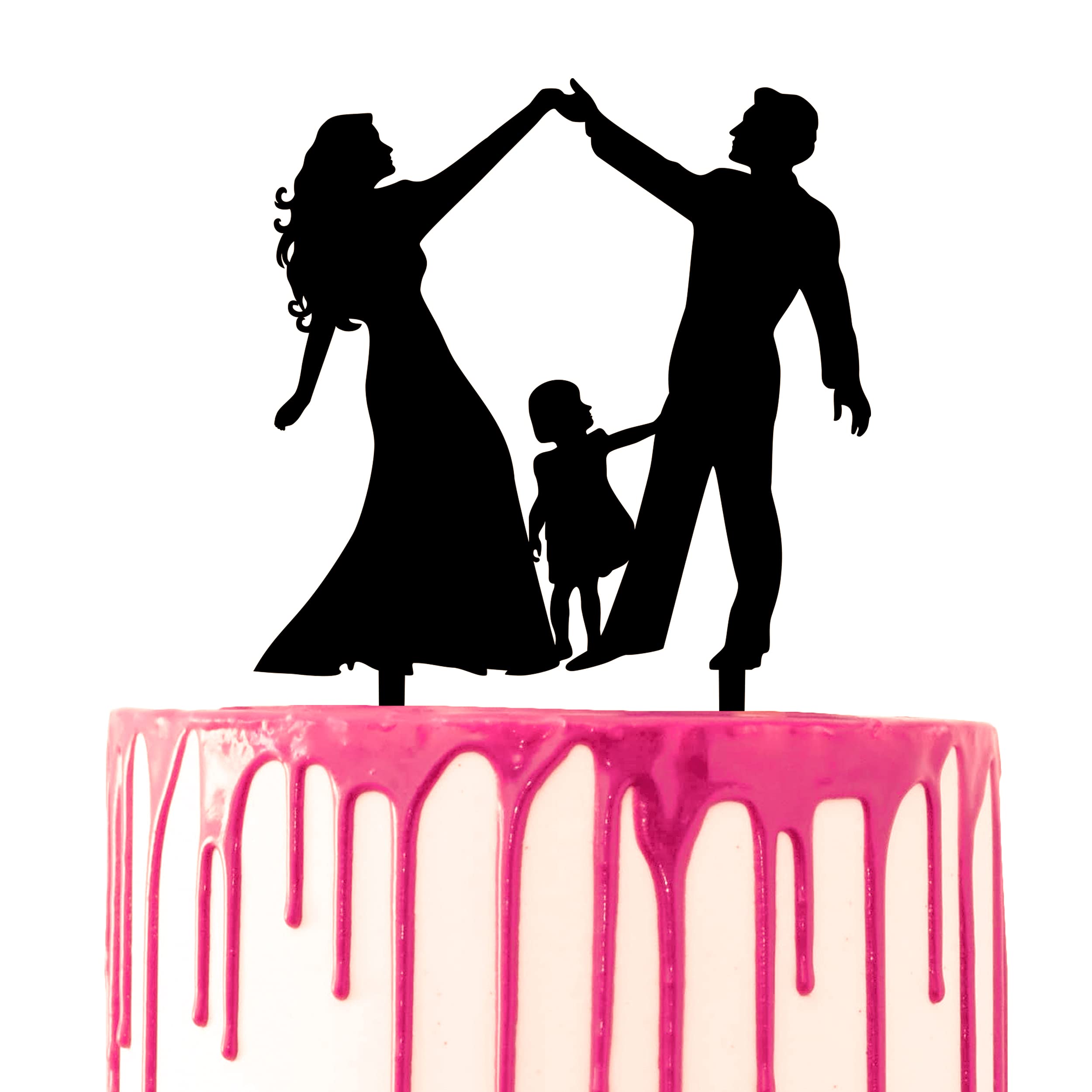 CARISPIBET Wedding Cake Topper Groom and Bride dancing with toddler daughter Marriage Cake Decorative Anniversary Engagement Acrylic Silhouette Decoration