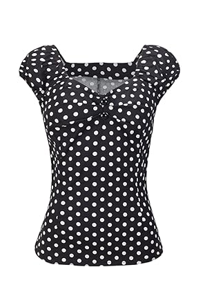 Damen 50er Jahre Tops Rockabilly Tshirt Polka Dots Vintage Bluse T Shirt Top