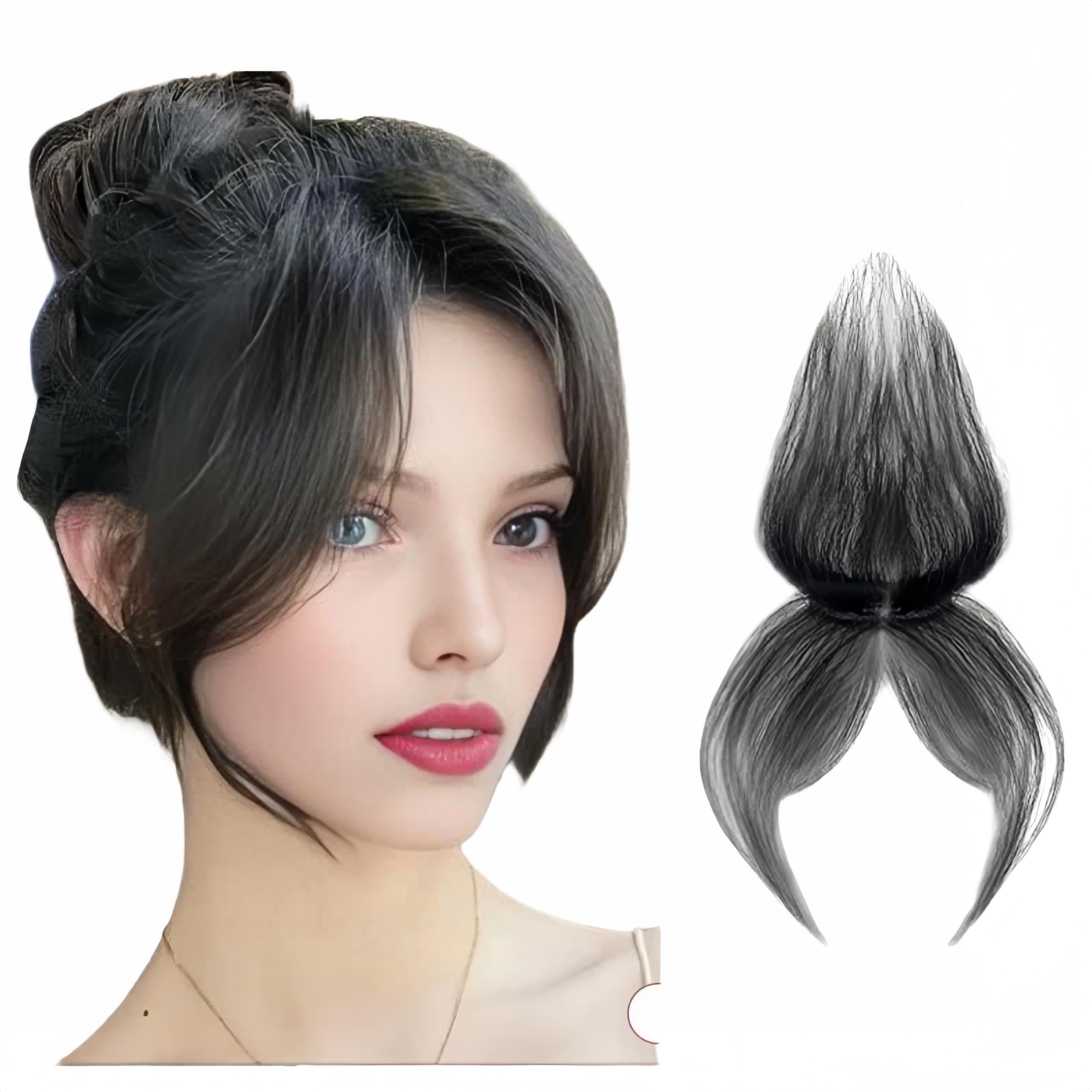 Photo 1 of AYunhe Clip In Baby Hair Air Bang Natural Human Hair Side Bangs Invisible Edge Replacement Fringe Forehead Hairline For Women Glueless Hair Extensions (Black, Lace 12x2 cm)