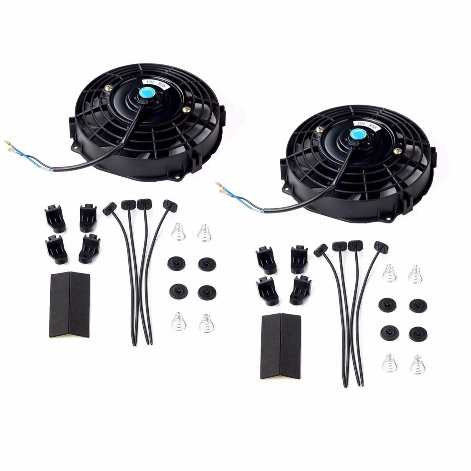 Set of 2 12V 80W Slim Pull Push Electric Radiator Engine Cooling Fan