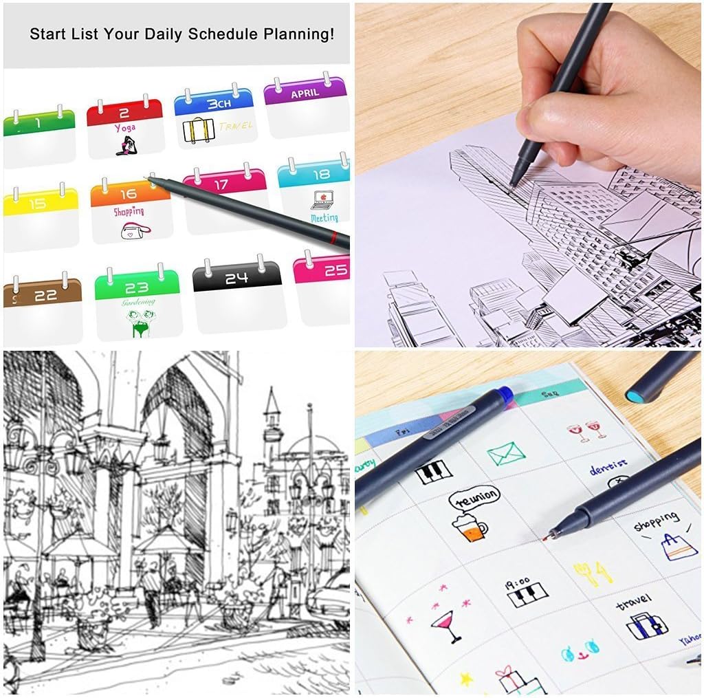 24 Fineliner Color Pens Set, Taotree Fine Line Colored Sketch Writing Drawing Pens for Journal Planner Note Taking and Coloring Book, Porous Fine Point Pens Markers, Great for Art Crafts Scrapbooks: Arts, Crafts & Sewing