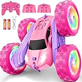 FDCTR Remote Control Car, RC Cars for Girls, 2.4 GHz Double Sided RC Crawler with Upgraded USB-C Modular Battery, 360°Rotating Car Toys for 6 7 8 9 10 11 12 Year Old Girl Birthday Gift Pink-Purple