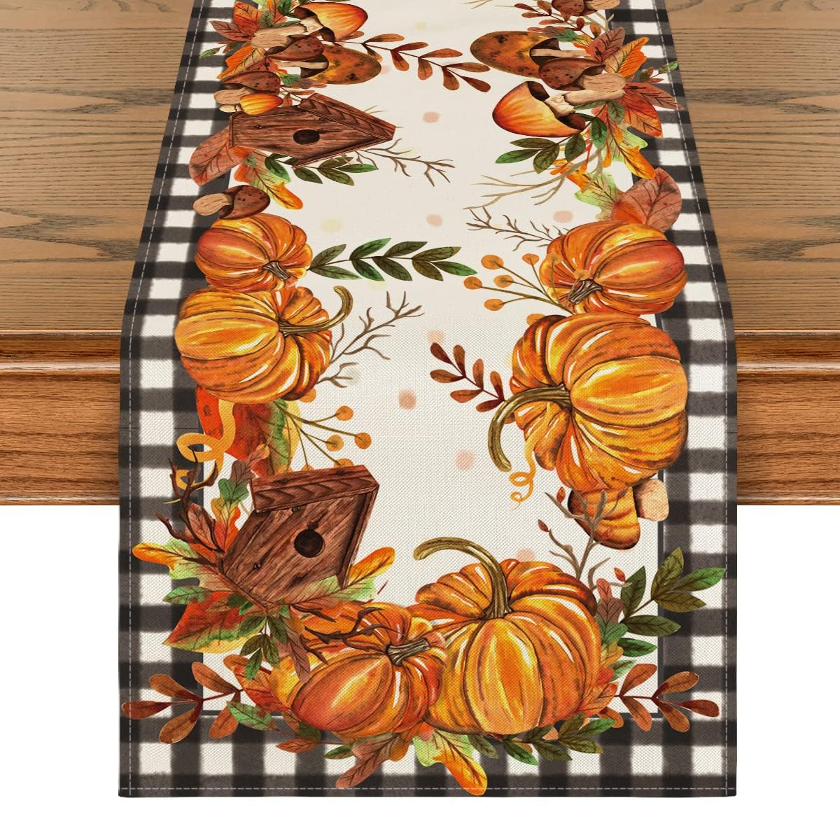 Artoid Mode Buffalo Plaid Pumpkins Mushrooms Birdhouse Leaves Table ...
