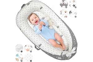 JOCUTE Baby Lounger for Newborn Cover - Newborn Lounger for 0-12 Months, Breathable & Portable Infant Lounger - Adjustable Cotton Soft Baby Floor Seat for Travel, Newborn Essentials -Crown