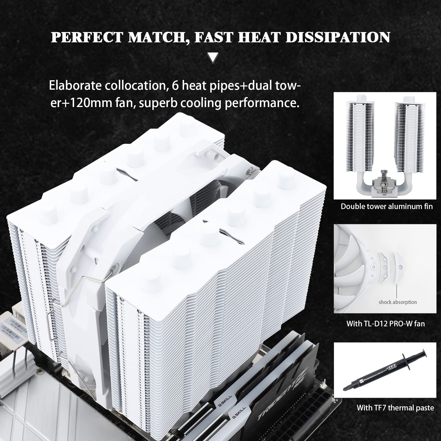 Thermalright Silver Soul 135 White Dual Tower CPU Air Cooler, 6x6mm Heat Pipes, TL-D12PRO-W PWM Fan, Aluminium Heatsink Cover, AGHP Technology, for AMD AM4/Intel 1700/1150/1151/1200/2011/2066/AM5