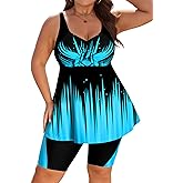 Arolina Plus Size Swimsuit for Women Two Piece Modest Tankini Full Coverage Tummy Control Bathing Suits with Shorts