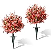 GOVIRAYE Artificial Eucalyptus Topiary Ball Trees, 24" Porch Trees Set of 2 with Ground Spike, UV Resistant Fake Shrubs Bushes Faux Plants Indoor Outdoor for Garden, Yard Fall Thanksgiving Decor