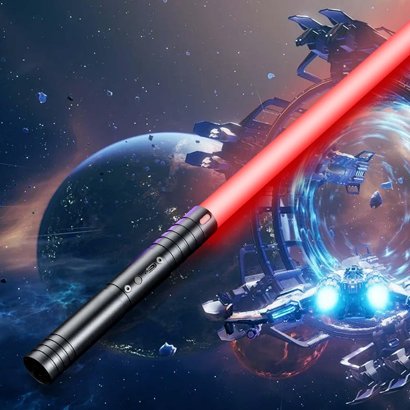 Lightsaber, USB Rechargeable Lightsabers with Metal Handle, RGB 15 Colors and 4 Modes Light Sabers for Kids and Adults, Christmas Halloween Present for Kids (74cm x 1 PC Black)