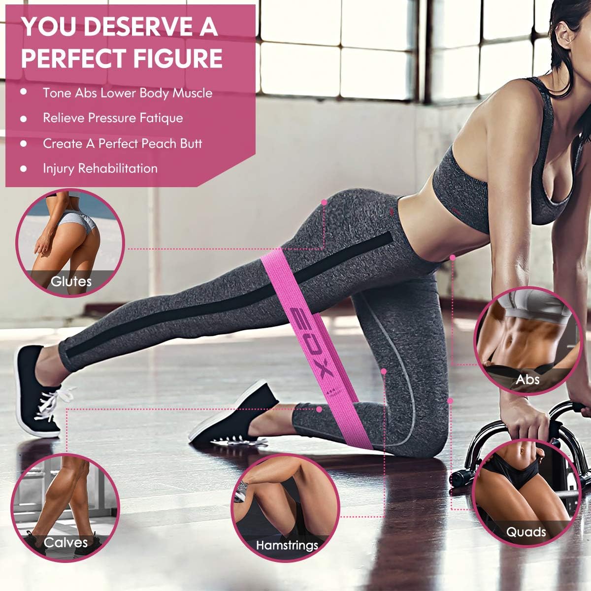 EOX Exercise Resistance Fabric Loop Bands, Non-Slip Resistance Workout Bands for Legs and Glutes, 5 Resistance Levels Hip Training Fitness Bands in Pink : Sports & Outdoors