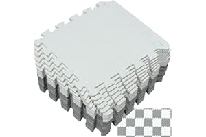 Yostrong 18 Tiles Interlocking Puzzle Foam Baby Play Mat with Straight Edges for Playing - EVA Babies Crawling Mat | Rubber Floor Work Out Mats for Home Gym. White, Gray. YOC-ALb18S18