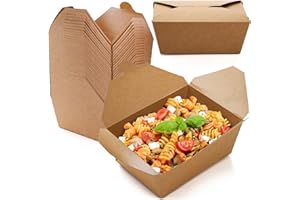 DEAYOU 35 Pack 110 Oz Paper Take Out Food Container, Large Kraft Lunch Meal Takeout Box, Disposable Brown Storage To Go Packaging, Leak and Grease Resistant Paperboard Fast Food Holder, Microwaveble