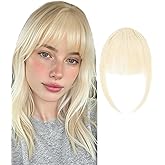 MYMYDA Clip in Bangs Blonde Color 100% Real Human Hair Wispy Clip on Bangs Extensions Fringe with Temples Hairpieces for Women