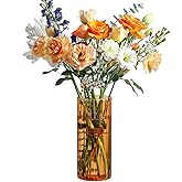 ComSaf Glass Cylinder Vase 8 Inch Tall, Amber Ribbed Decor for Centerpieces | Decorative Flower Vase, Hurricane Floating Candle Holder, Wedding Decor, Reception Table, Home Accent, Housewarming Gift