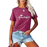 Sun Salt Sand Beach Tshirt for Women Summer Coconut Tree Graphic Casual Short Sleeve Loose Fit Tee Blouses