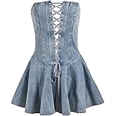 LEOROO Womens Jean Dress Summer Sexy Off Shoulder Strapless Mini Dress Casual Lace-Up Cocktail Dresses for Women