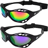 Birdz Eyewear Seahawk Padded Polarized Sunglasses 2 Pairs w/Strap Water Sports Surfing Kayaking Jetski Black w/Pink &amp; Purple Mirror Lenses
