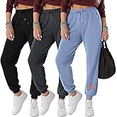 Velvelhall 3 Pack Women's Fleece Lined Joggers Thermal Lounge Sweatpants Elastic Waist Drawstring Yoga Pants with Pockets