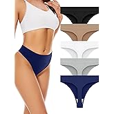 voenxe Seamless Womens Thong Underwear,High Waisted Tanga Woman No Show Panties,Breathable Workout Comfortable Undies,5 Pack