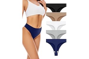 VOENXE Seamless Underwear Thong for Women,High Waisted No Show Tanga Panties,Invisible High Rise Workout Ladies Undies,5 Pack
