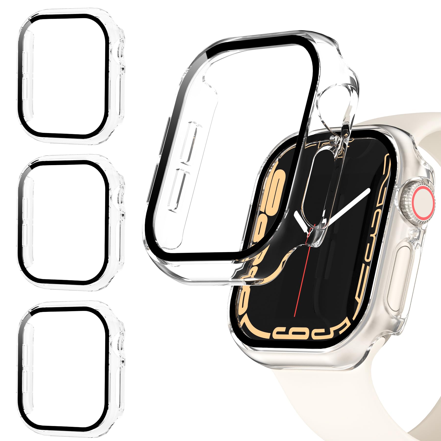 [3 Pack] Case for Apple Watch Series 9 Screen Protector 41mm Series 8 Series 7, EWUONU Hard PC Bumper Cover HD Tempered Glass Full Protective Case for iWatch Series 9/8/7 Accessories 41mm, Clear