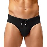 Casey Kevin Mens Low Rise Swim Briefs Solid Striped Texture Bikini Swimwear | Quick Dry Swimsuit Breathable Stretch Bottom Trunks Elastic Waistband with Drawstring for Beach Pool Surfing Diving