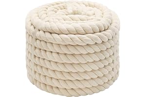 VEIZEDD 1OO% Cotton Rope (1 inch x 48 feet) Natural Thick Twisted Rope for Crafts, Sports Tug of War, Hammock, Home Decorating Wedding Rope