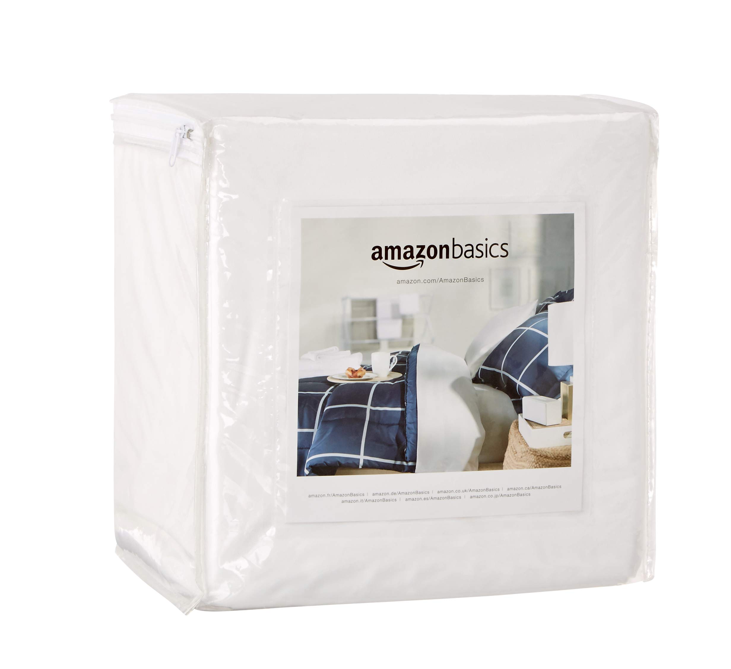Photo 1 of Amazon Basics Mattress and Box Spring Protector, Waterproof, Zipper Enclosed Cover, 12 to 18 inches Depth, Queen, White