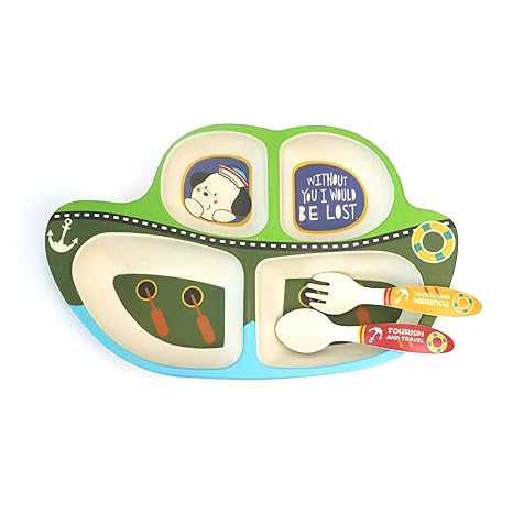 Instabuyz Bamboo Fiber Crockery 3pc Set with Spoon, Fork & Bowl Plate