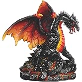 ICE ARMOR 8" H Dragon with Fire Wing on Volcano Figurine Statue Sculpture Ornament Decoration Home/Room Decor Ideas for Housewarming, Holidays and Birthdays Great Collectible Addition