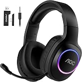 AOC Wireless Gaming Headset for PS5, PS4, Nintendo Switch, PC- Black | Bluetooth 5.4 &amp; 2.4GHz Gaming Headphones with Noise Canceling Mic, RGB, Type-C, 20ms Latency, 45H, 7.1 Virtual Surround