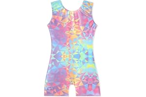 EQSJIU Gymnastics Leotards for Girls Kids Rainbow Mosaic Mermaid Butterfly Stars Leopard Galaxy Tie Dye Cosmos Leopard