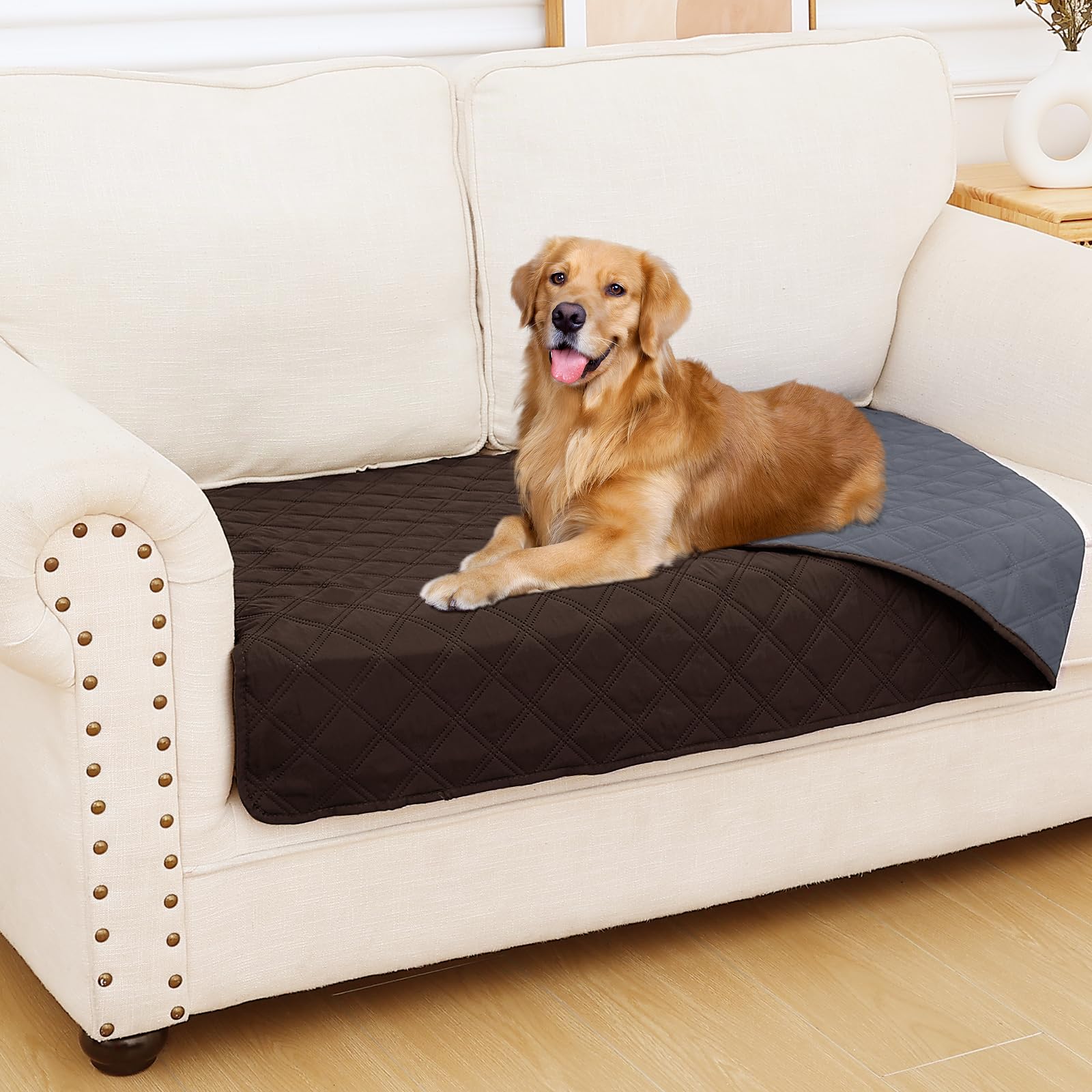 Photo 1 of Smiry Waterproof Dog Blanket, Reversible Dog Bed Cover Pet Blanket, Soft Pet Couch Covers for Sofa Washable, Bed Couch Sofa Furniture Protector for Puppy Cat Kids (30"x53", Chocolate/Dark Grey)