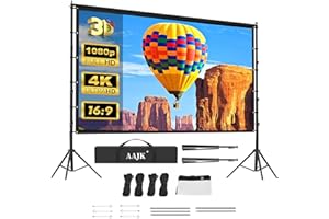 AAJK 150in Projector Screen with Stand,Portable 16:9 4K HD Indoor Outdoor Projection Screen with Wrinkle-Free Design, Ideal for Home Theater and Backyard Cinema – Includes Carry Bag