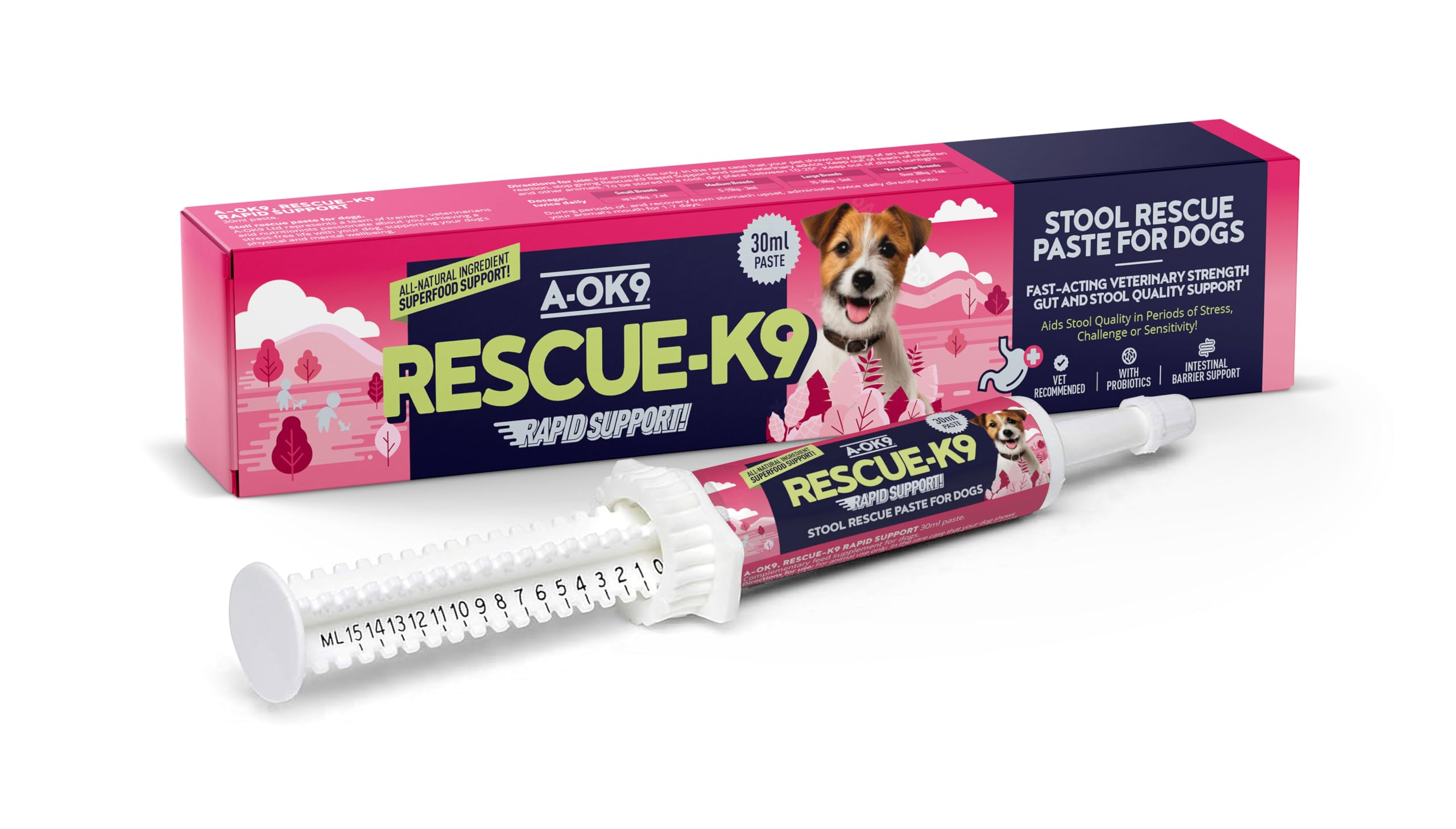A-OK9 Probiotic Paste for Dogs – 30ml Rapid Digestive Support for Upset Stomach, Diarrhea Treatment & Gut Health – Prebiotics for Gut Balance & Firm Stools – Dog Tummy Settler for All Breeds – Made UK