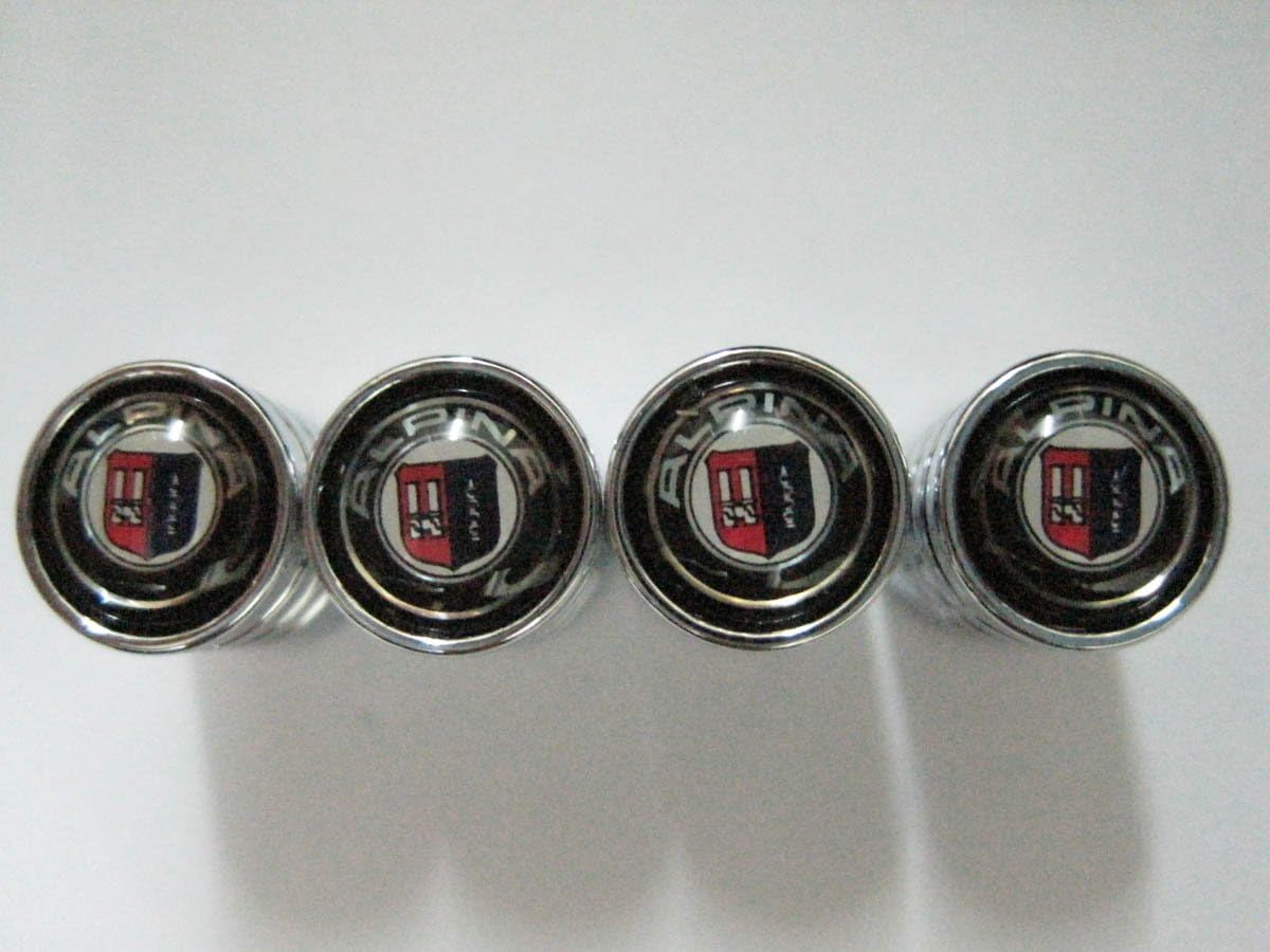 KobkunThailand Alpina Logo Aluminium Cover with Reflective Chrome Tire Valve Stem Caps (Set of 4 pcs)