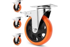 W B D WEIBIDA 5 inch Caster Wheels for Cart, Heavy Duty Locking Swivel Casters of 4 Brake, No Noise Plate Wheels for Furniture, Workbench and Cart