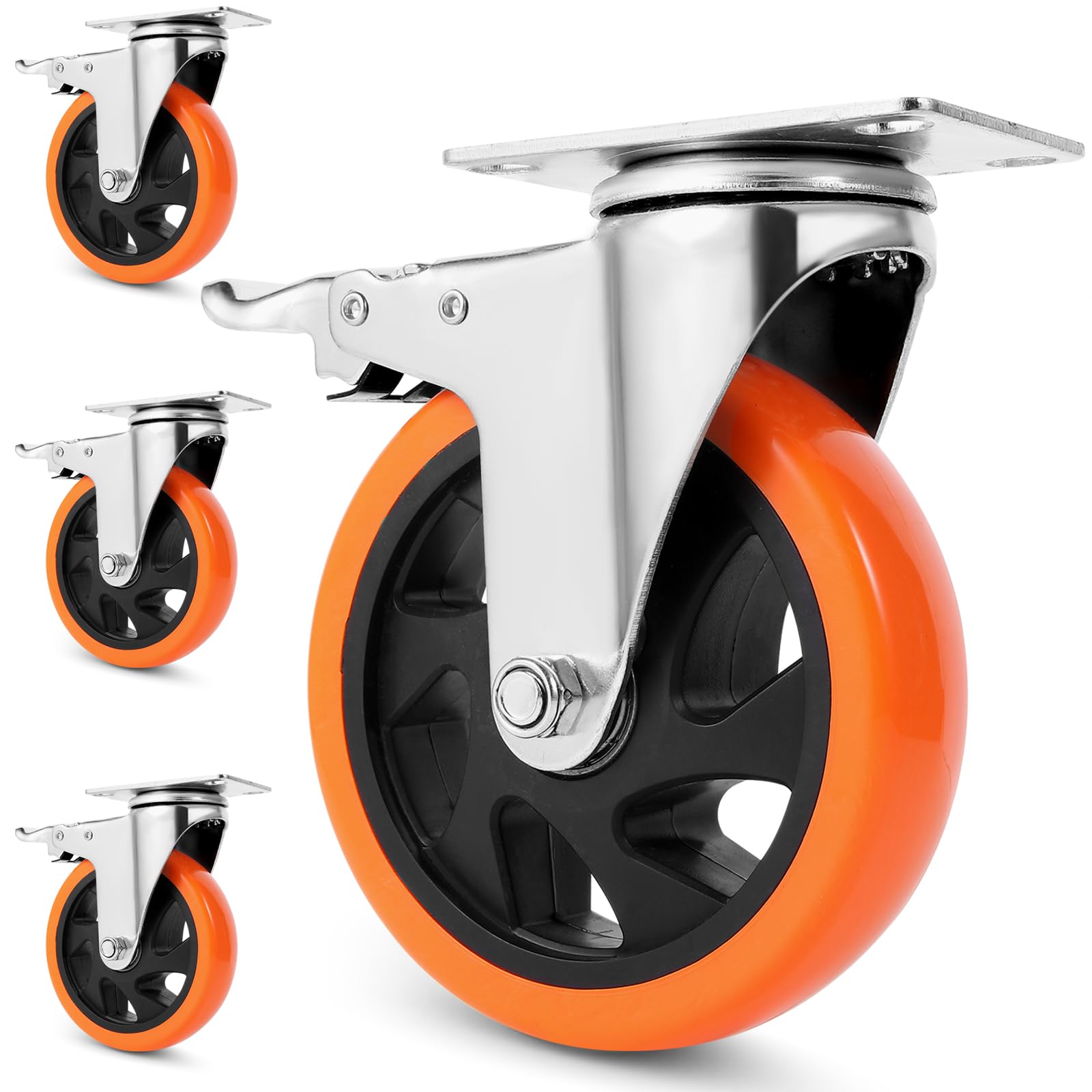 W B D WEIBIDA Caster Wheels Heavy Duty 5-inch with 1400Lbs Load Capacity and Dual Locking, Quite Polyurethane Caster Wheels & Thicken Steel Durable Castors for Cart, Workbench, Furniture, Set of 4