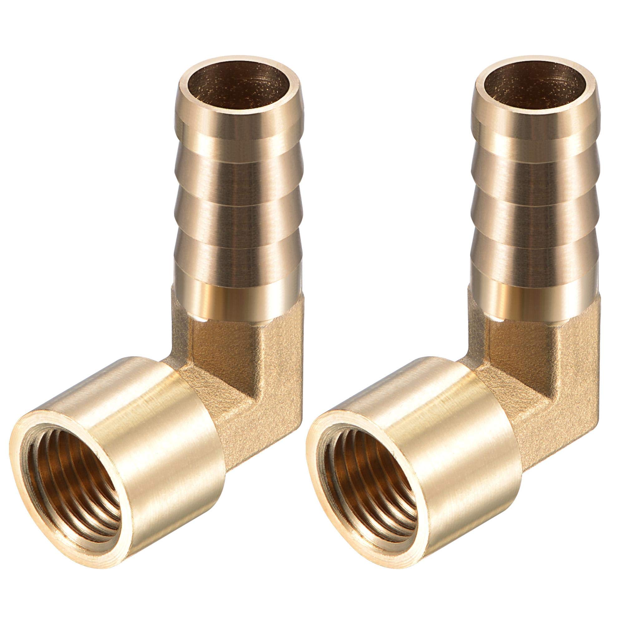 sourcing map Brass Hose Barb Fitting Elbow, 12mm Barbed x G1/4 Female Pipe Connector Adapter for Water Fuel Air, Pack of 2