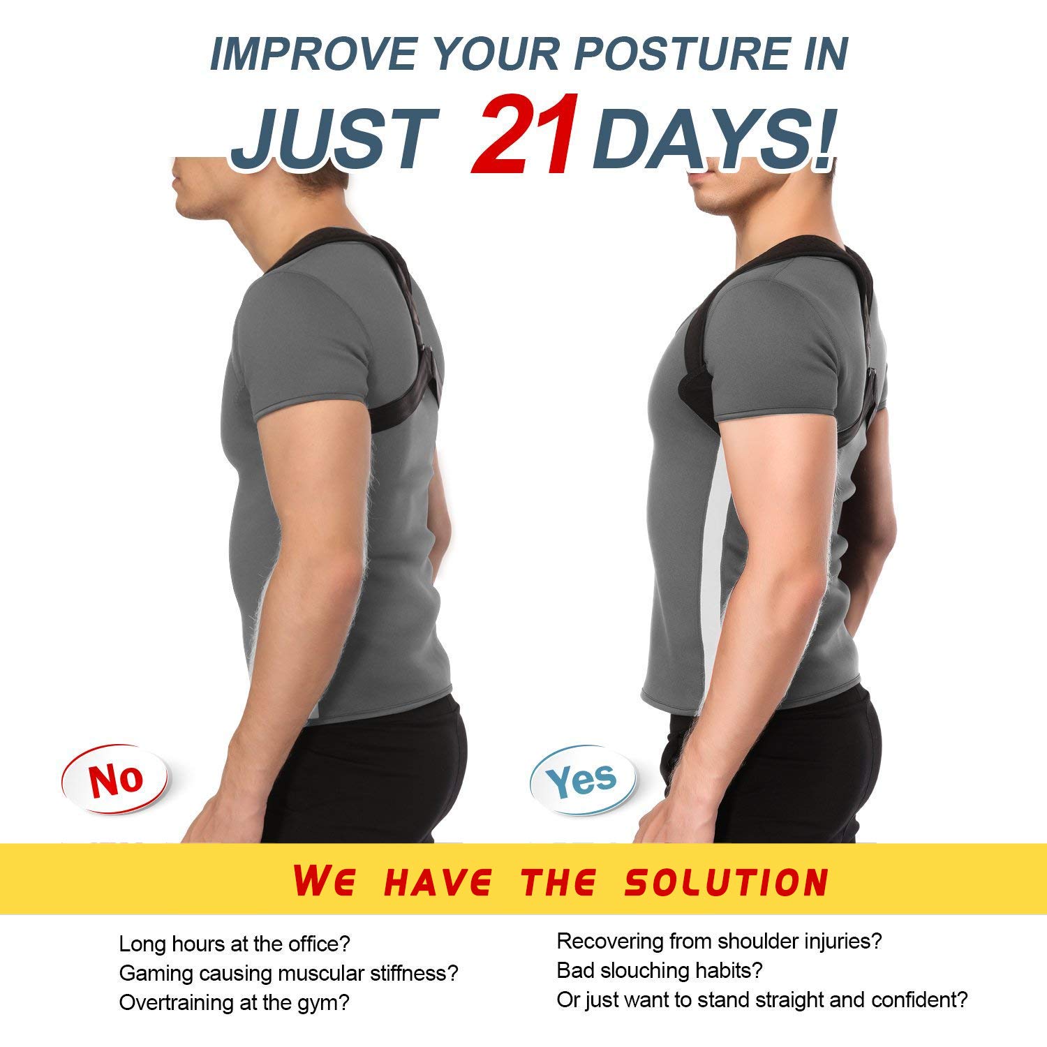 Posture Corrector Brace for Women &Men, Comfortable Better Back and Shoulder Brace Pain Relief, Back Support Belt for Slouching &Hunching, Breathable Corrects Cervical Clavicle Thoracic Support Device