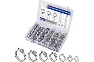 RTHIEAI Hose Clamp 100pcs Kit, (7 Sizes) 1/4 – 1-1/2 Inch Stainless Steel Hose Clamps Adjustable Worm Gear Clamps for Automotive, Plumbing, and Intercooler, 6-38mm Clamping Range