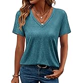 TICTICMIMI Women's V Neck Short Sleeve Summer Tops Casual T Shirts Cute Loose Fit Dressy Tees