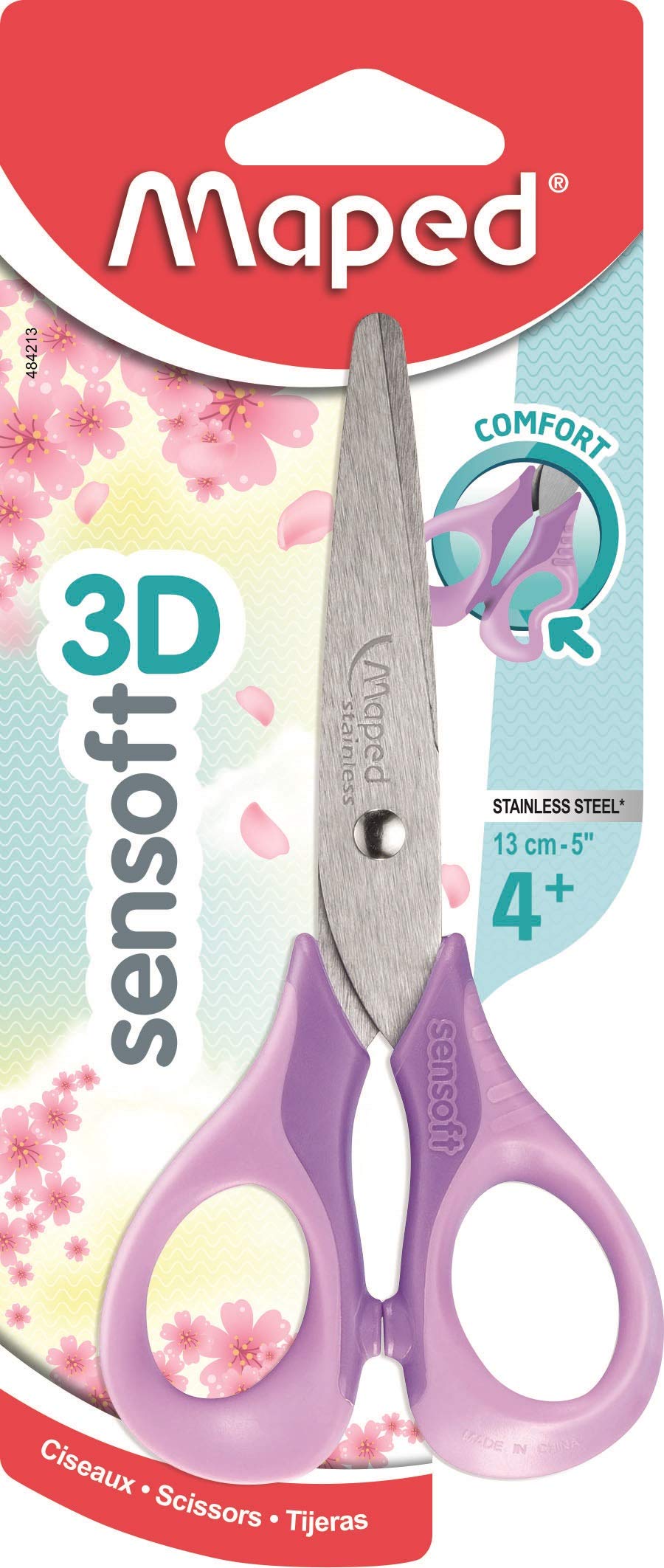 Maped - Sensoft Children's Scissors 13 cm with Flexible Rings and 3D Ergonomics - School from 4 Years - for Kindergarten and Primary - Pastel Purple 484291