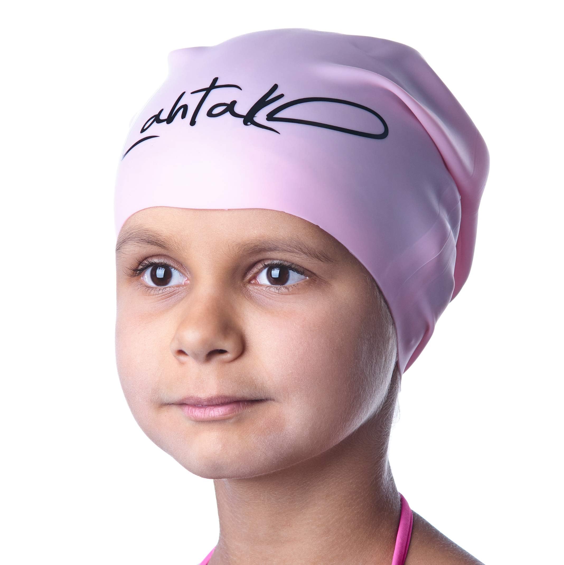 Swim Cap for Kids with Long Hair – Lahtak Loosefit Silicone Cap for Afro, Braids & Dreadlocks – Comfortable, Easy Fit, Waterproof Swim Hat for Girls & Boys. (Rose Quartz, S)